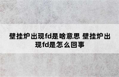 壁挂炉出现fd是啥意思 壁挂炉出现fd是怎么回事